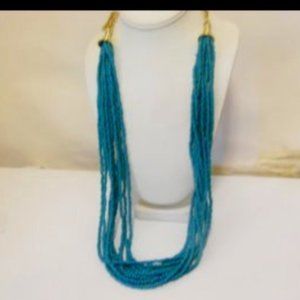 Large Turquoise-Color 10-Strands Beaded Statement Necklace 36"L